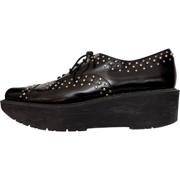 Stuart Weitzman Black Studded Patent Leather Platform Oxfords SW 88216 size 9 - Picture 11 of 16